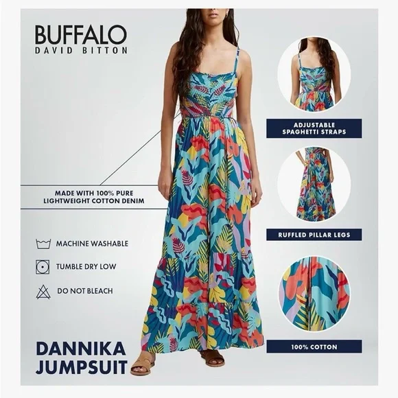 Buffalo David Bitton Multicolor Tropical Wide Leg Vacation Jumpsuit - Picture 5 of 10